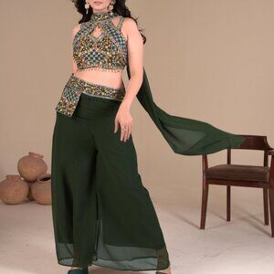 GREEN PALAZOO BLOUSE DRESS